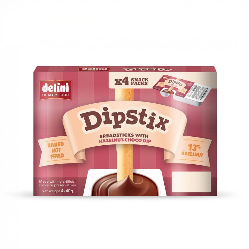 Delini Dipstix with Chocolate Spread – Hazelnut 4 x 40g | Fun Snack & Dipping Chocolate | Convenient On-the-Go Treat | Nutty & Creamy - Image 1