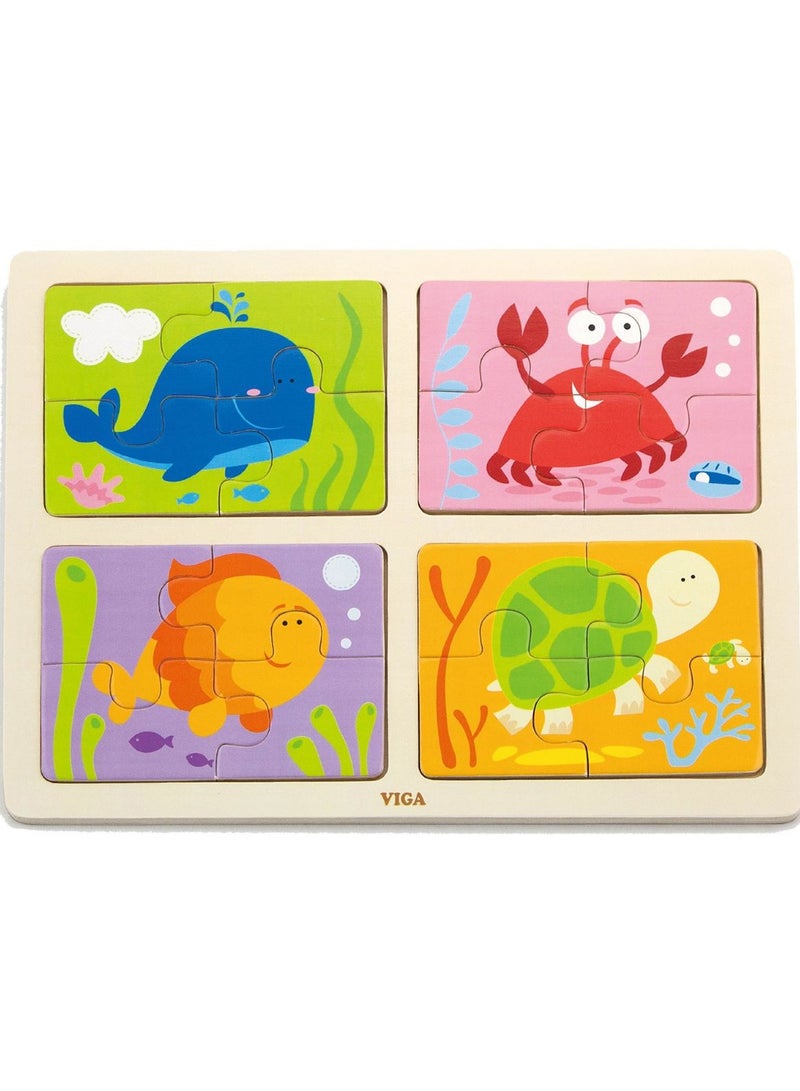 Viga Wooden Sea Animal Puzzle – 4-in-1 Ocean-Themed Jigsaw Set for Toddlers & Kids - Image 2