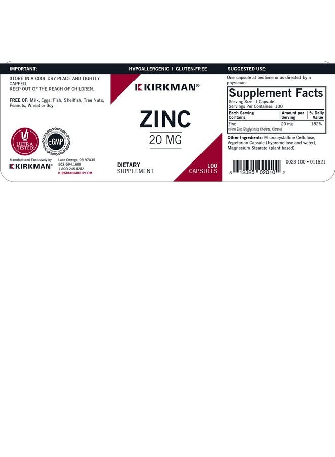 Kirkman - Zinc 20mg - 100 Capsules - Immune Support - High Absorption - Hypoallergenic - Image 3