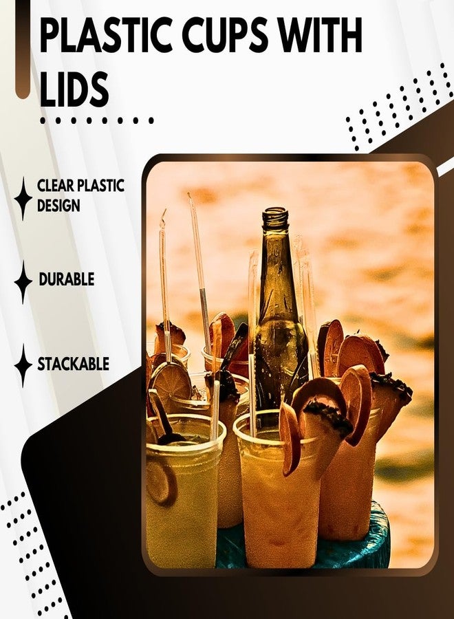 Green Direct 12 oz. Disposable Cups With Lids | Clear Plastic Cups With Lids | Iced Coffee Cups For Bubble Boba Tea | Cup and Flat Lid For Cold Drinking & Smoothie 50 Sets - Image 3