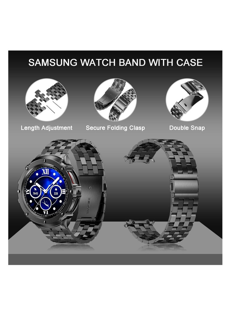 Excefore Compatible for Samsung Galaxy Watch 5 Pro 45mm Band with Case, Stainless Steel Rugged Metal Watch Band with Protective Bumper Cover Replacement Strap for Men - Image 3