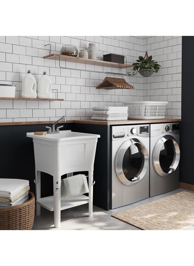 Zenna Home - Zenna Home Premium Utility Sink With Pull Out Faucet Laundry Tub For Basement Garage Or Wash Room White - Image 1