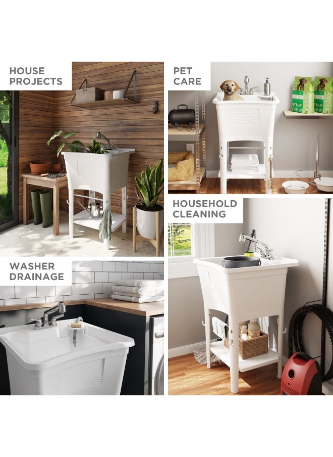 Zenna Home - Zenna Home Premium Utility Sink With Pull Out Faucet Laundry Tub For Basement Garage Or Wash Room White - Image 1