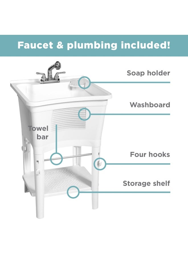 Zenna Home - Zenna Home Premium Utility Sink With Pull Out Faucet Laundry Tub For Basement Garage Or Wash Room White - Image 1