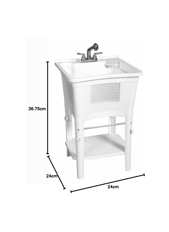 Zenna Home - Zenna Home Premium Utility Sink With Pull Out Faucet Laundry Tub For Basement Garage Or Wash Room White - Image 1