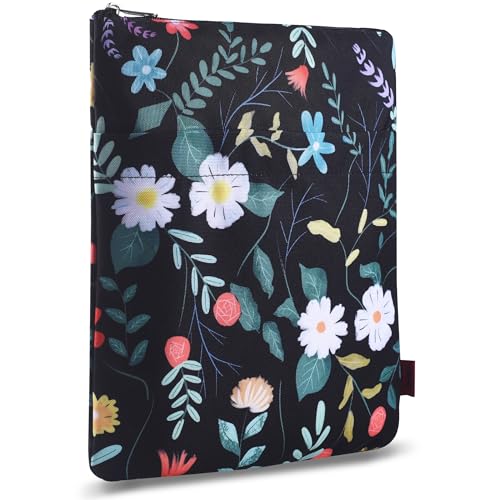 LParkin Book Sleeve Black Floral Book Protector, Waterproof Book Sleeve Protector with Zipper for Paperbacks & Hardcovers - 11"x8.7" Fabric Book Cover Pouch, Gift for Book Lovers - Image 1