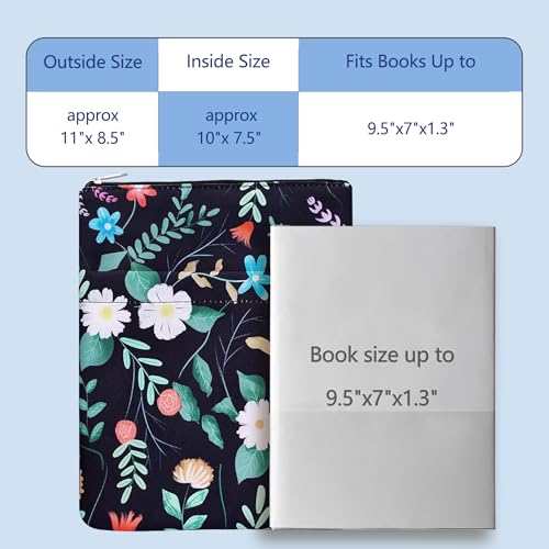 LParkin Book Sleeve Black Floral Book Protector, Waterproof Book Sleeve Protector with Zipper for Paperbacks & Hardcovers - 11"x8.7" Fabric Book Cover Pouch, Gift for Book Lovers - Image 5
