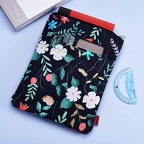 LParkin Book Sleeve Black Floral Book Protector, Waterproof Book Sleeve Protector with Zipper for Paperbacks & Hardcovers - 11"x8.7" Fabric Book Cover Pouch, Gift for Book Lovers - Image 4