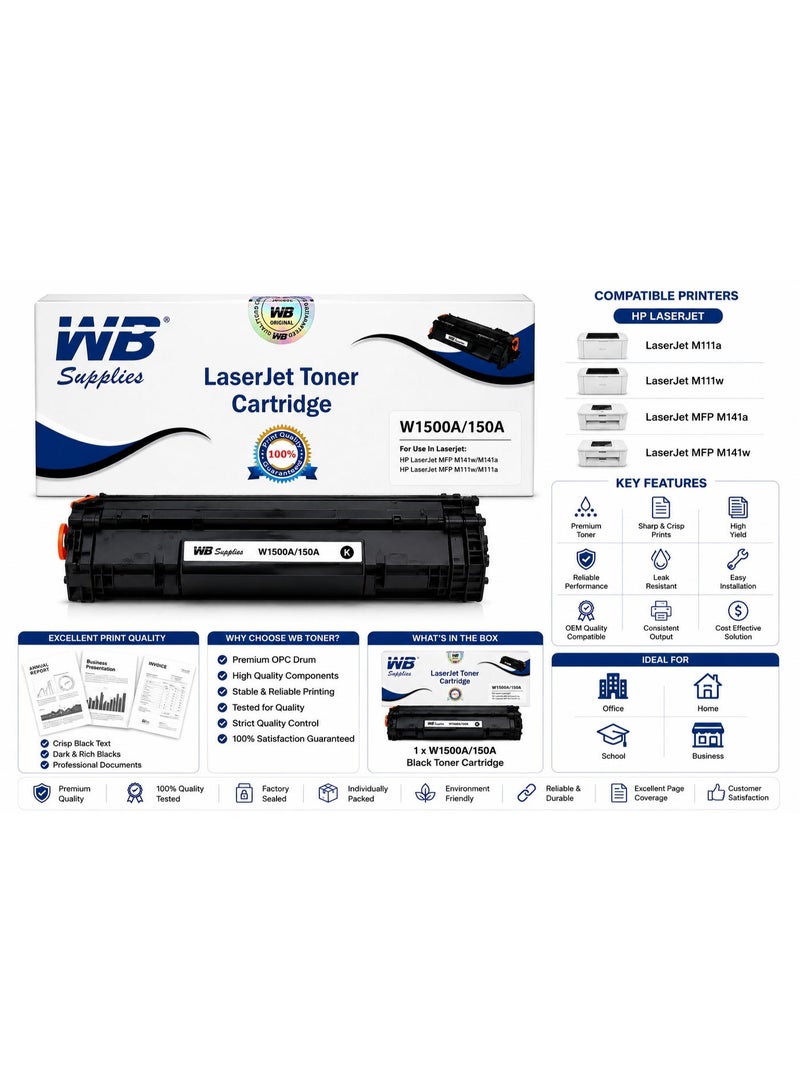 WB Compatible W1500A 150A Black Toner Cartridge Replacement for HP LaserJet M111a M111w MFP M141a M141w Printer | High Yield Premium Laser Toner - Image 1