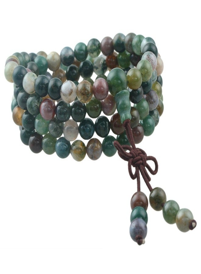 SUNYIK Indian Agate 108 Tibetan Buddhist Mala Bracelet Stone Beaded Prayer Bead - Image 1