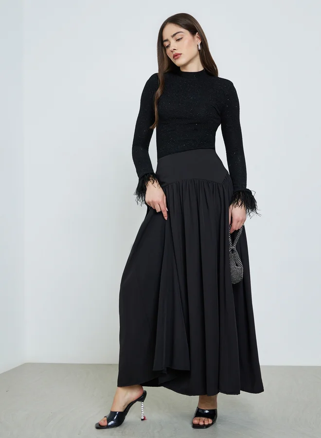 ستايلي تنورة ماكسي بكسرات وحزام خصر عريض