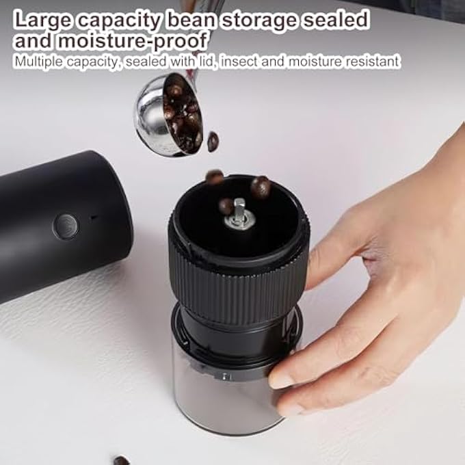 كاست ويف آلة مطحنة حبوب الإسبريسو القابلة للشحن اللاسلكية المحمولة بخشونة قابلة للتعديل مع فرشاة نظيفة وUSB لتسخين القهوة بالقطر - Image 4