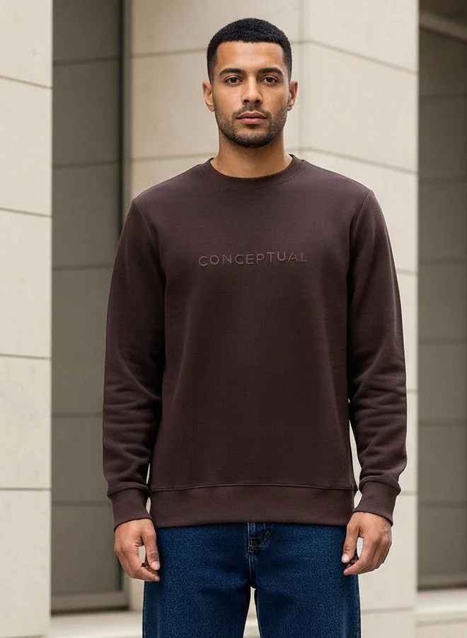 Iconic Iconic Men Regular Fit Slogan Embroidered Sweatshirt