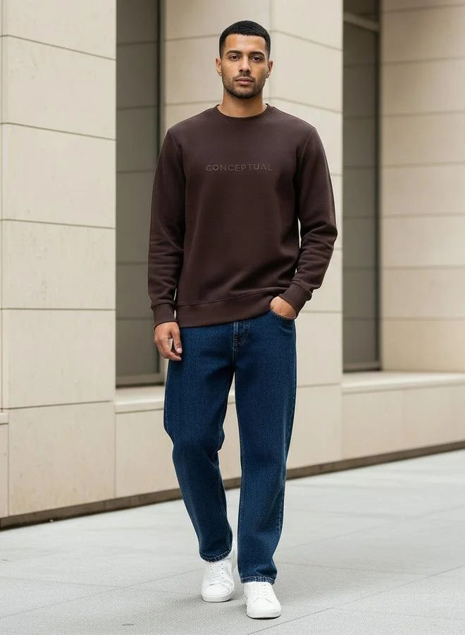 Iconic Iconic Men Regular Fit Slogan Embroidered Sweatshirt