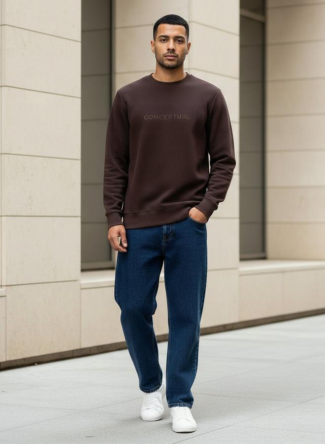 Iconic Men Regular Fit Slogan Embroidered Sweatshirt - Image 2