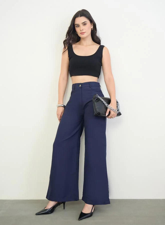 ستايلي Navy Blue High Rise Wide Leg Pants