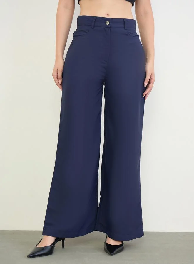 ستايلي Navy Blue High Rise Wide Leg Pants