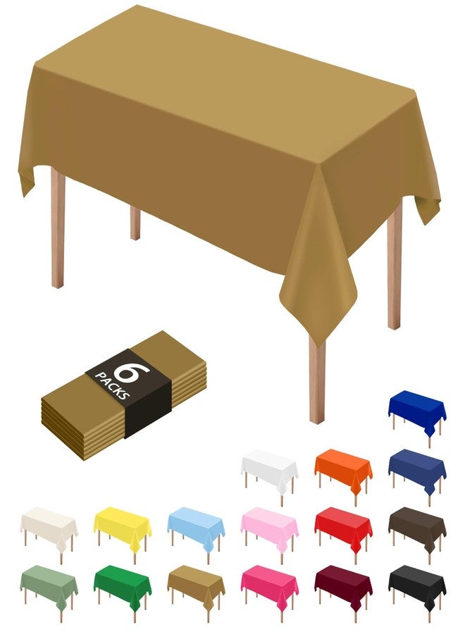DaiUni 6PCS Gold Plastic Disposable Table Cloths for Parties 54" x 108", Rectangle Party Tablecloths Plastic Table Covers - Image 1