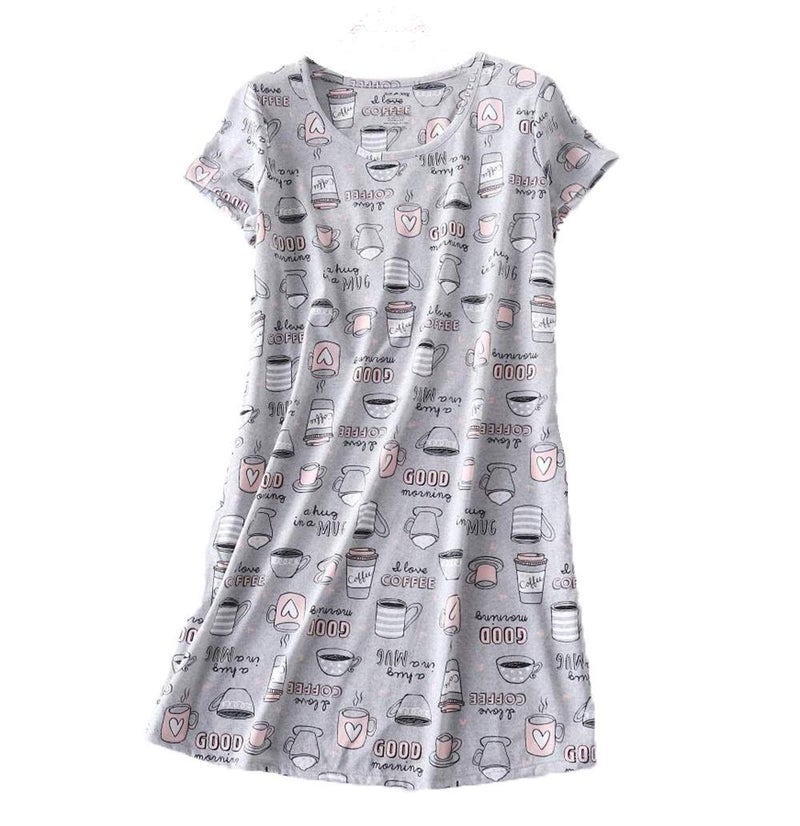 PNAEONG 3 Pack Women's Cotton Nightgown Sleepwear Short Sleeves Shirt Casual Print Sleepdress SY003-Coffee+Fly+Purple-2XL - Image 2