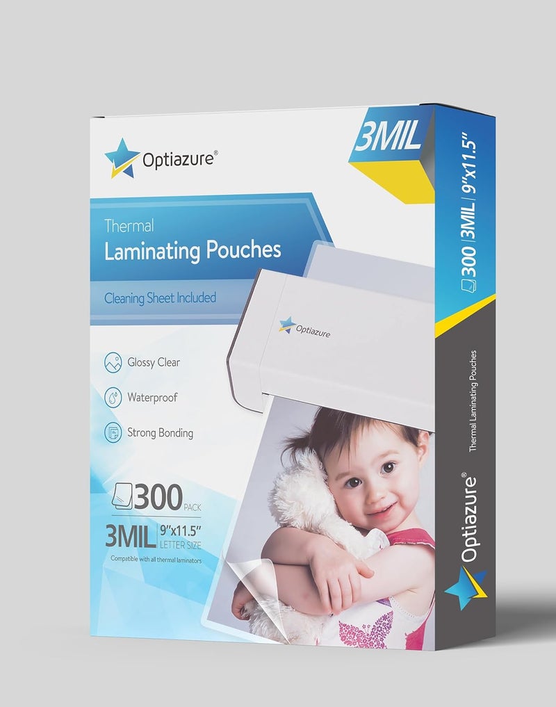 Optiazure أكياس الترقق الحراري 9"x11.5" بوصة، 3 مل 300 عبوة، شفافة، حجم خطاب - Image 1