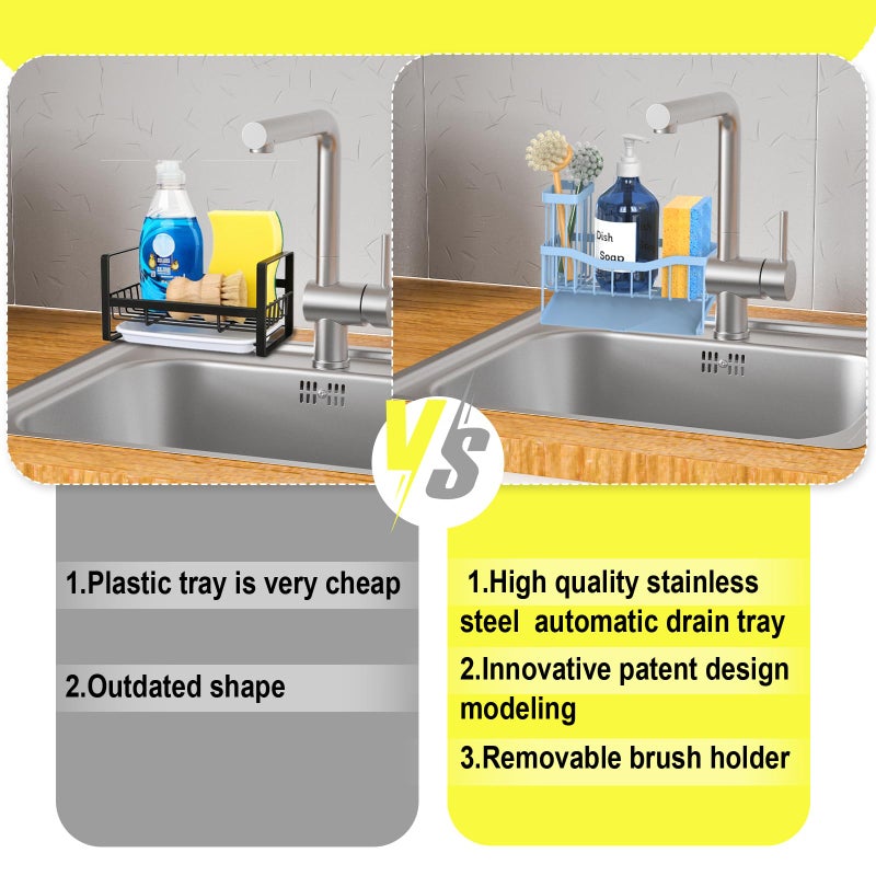 Fssvcd Maifan Sink Caddy Sponge Holder for Kitchen with Brush Holder and Stainless Steel Self Drain Tray, Rustproof Kitchen Sink Organizer for Sponge, Soap Dispenser Storage Accessories - Image 4
