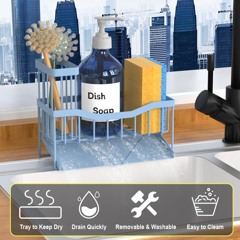 Fssvcd Maifan Sink Caddy Sponge Holder for Kitchen with Brush Holder and Stainless Steel Self Drain Tray, Rustproof Kitchen Sink Organizer for Sponge, Soap Dispenser Storage Accessories - Image 3