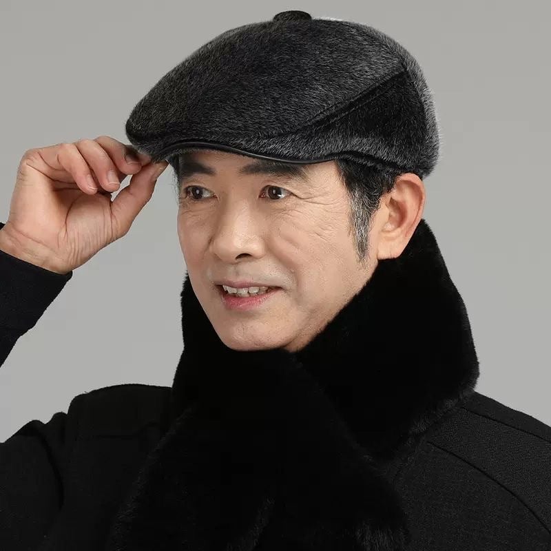 Winter Men'S Middle-Aged And Elderly Warm Ear Protector Old Head Cap Forward Cap Cap Mink Blended Beret Grandpa Cap - Image 1