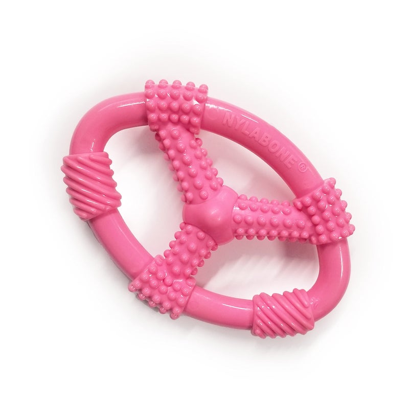 Nylabone Spin Tug & Play Puppy Chew Ring Toy, Toys for Teething Puppies, Peanut Butter Flavor, Pink, Medium - Up to 35 lbs, 1 Count - Image 1