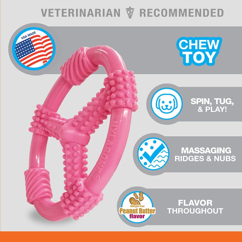 Nylabone Spin Tug & Play Puppy Chew Ring Toy, Toys for Teething Puppies, Peanut Butter Flavor, Pink, Medium - Up to 35 lbs, 1 Count - Image 2