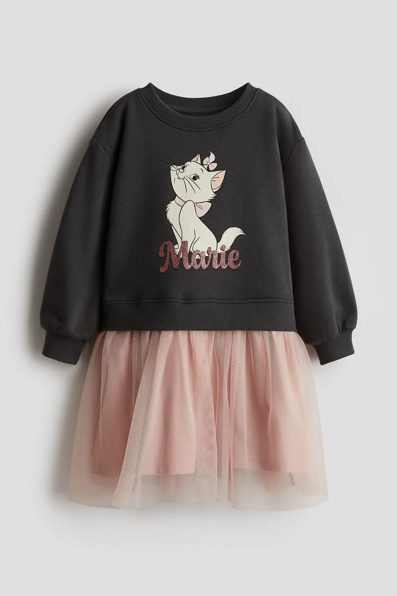 H&M Printed tulle-skirt sweatshirt dress