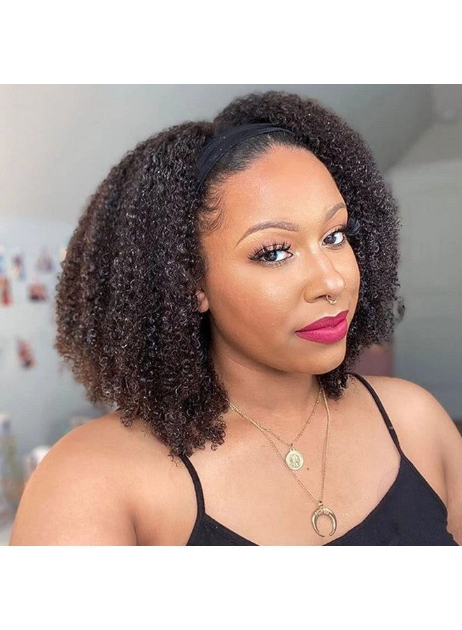 ISEE Wear and Go Mongolian Afro Kinky Curly Headband Wig Human Hair 200% Density Afro Wigs for Black Women Human Hair Natural Curls Grade 10A Glueless Human Hair Wigs (18 Inch) - Image 1