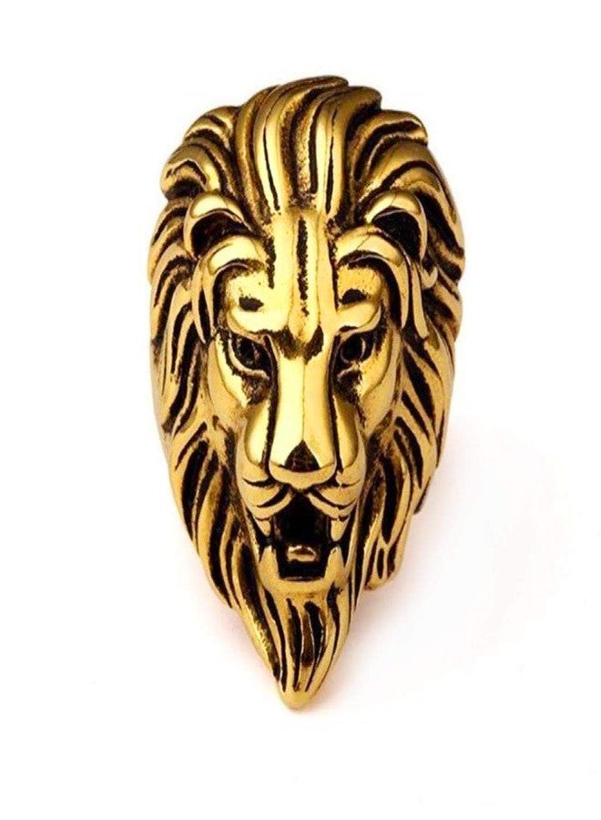 M Men Style خاتم معدني مطلي بالذهب بتصميم رأس أسد، مناسب للرجال والأولاد. - Image 1