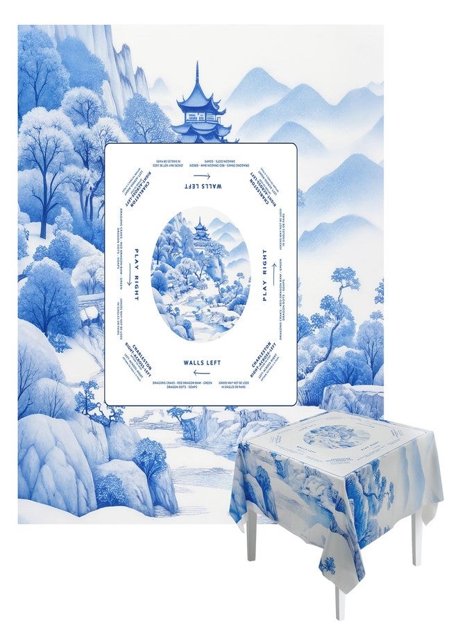 PRRPRR American Mahjong Table Cloth, Polyester Mahjong Mat for Table, Blue Mahjong Table Mat with Instructional Rules, Reusable Mahjong Table Cover for Game Night Party Supplies（Blue Trees-55 x55） - Image 2