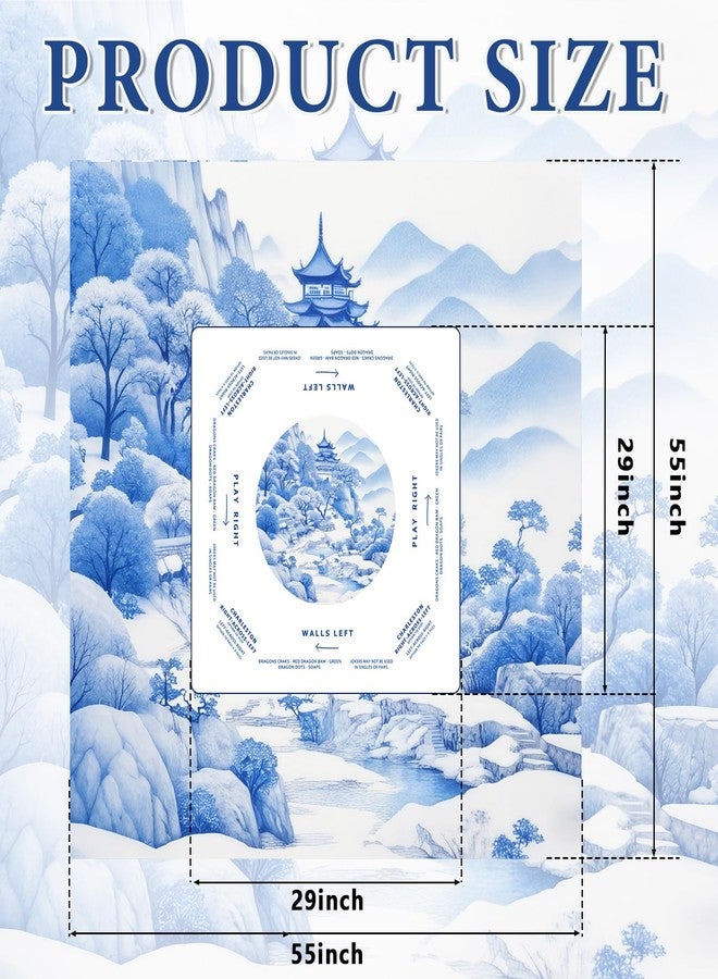 PRRPRR American Mahjong Table Cloth, Polyester Mahjong Mat for Table, Blue Mahjong Table Mat with Instructional Rules, Reusable Mahjong Table Cover for Game Night Party Supplies（Blue Trees-55 x55） - Image 5