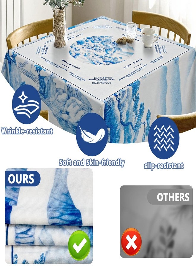PRRPRR American Mahjong Table Cloth, Polyester Mahjong Mat for Table, Blue Mahjong Table Mat with Instructional Rules, Reusable Mahjong Table Cover for Game Night Party Supplies（Blue Trees-55 x55） - Image 4
