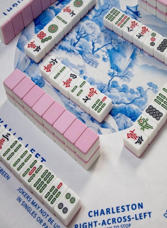 PRRPRR American Mahjong Table Cloth, Polyester Mahjong Mat for Table, Blue Mahjong Table Mat with Instructional Rules, Reusable Mahjong Table Cover for Game Night Party Supplies（Blue Trees-55 x55） - Image 3