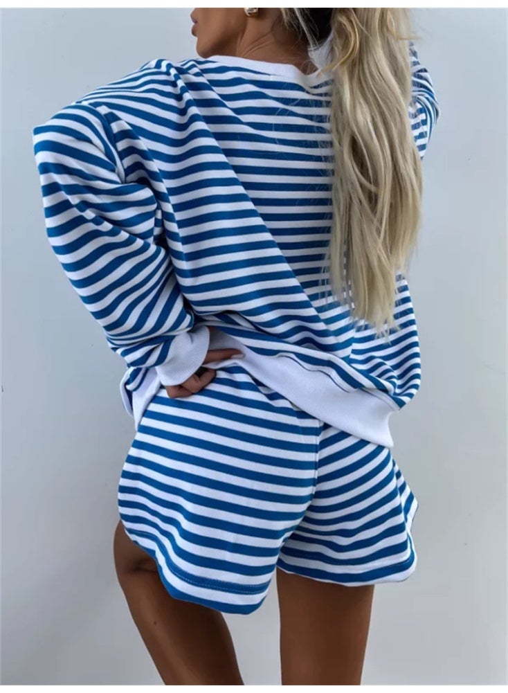 NIBEMINENT Women's  Sports Two-piece Set Autumn Casual Long Sleeved V-neck Loose Top Shorts 2 Piece Suit Sweatshirt Outfit - Image 2