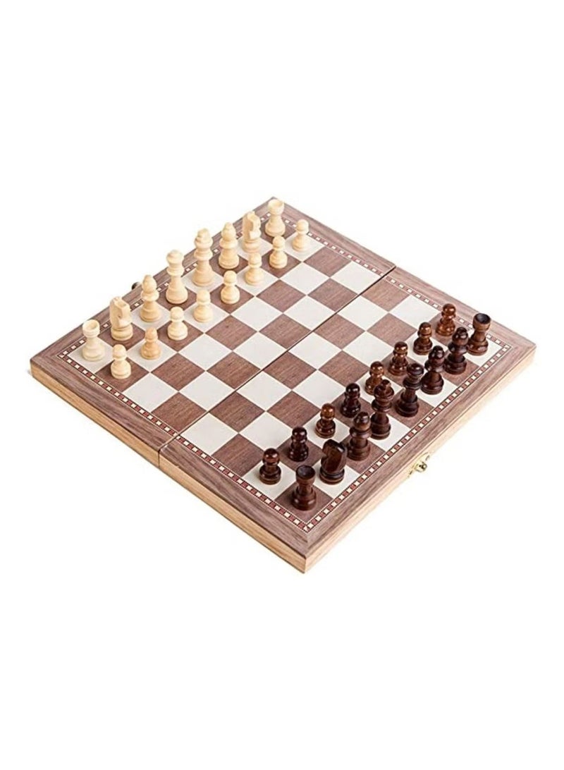 Generic 3-in-1 Wooden Folding Chess Checkers Backgammon Board Game Set with Storage - Image 3
