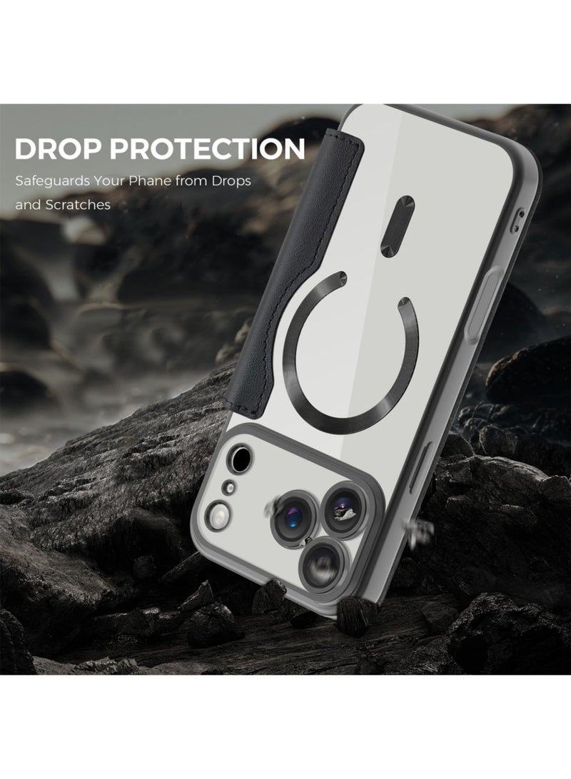 Abania iPhone 17 Pro Max Case MagSafe Compatible, RFID Blocking PU Leather Wallet Flip Cover with 2 Card Slots, Crystal Clear Transparent Back, Shockproof Drop Protection Phone Case for Apple iPhone 17 Pro Max, Black - Image 4