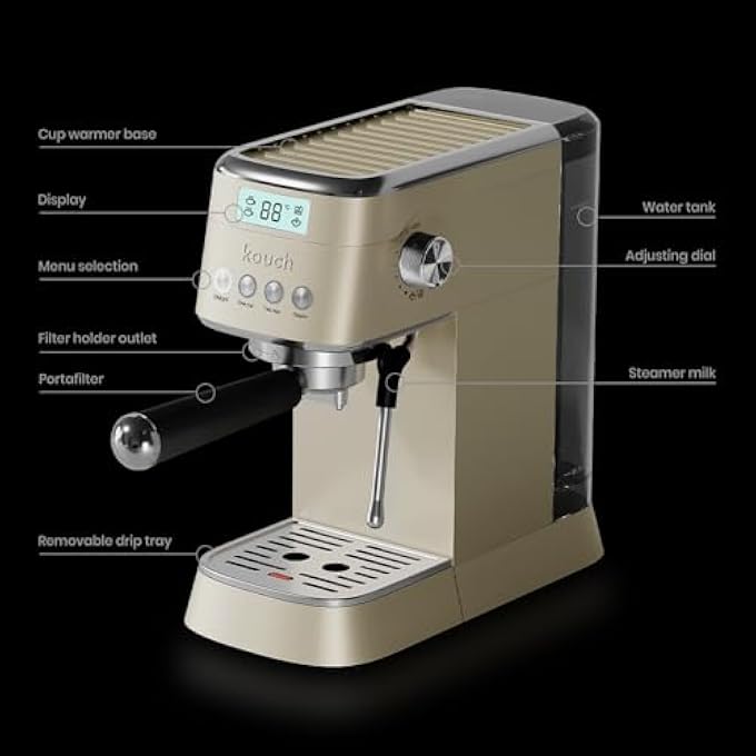 KOUCH Germany Espresso Machine  1350W 19 Bar Ulka Pump 12L Water Tank Professional Portafilter With Single  Double Shot Filters Stainless Steel Tamper  Milk Jug  Kec1984 - Image 5