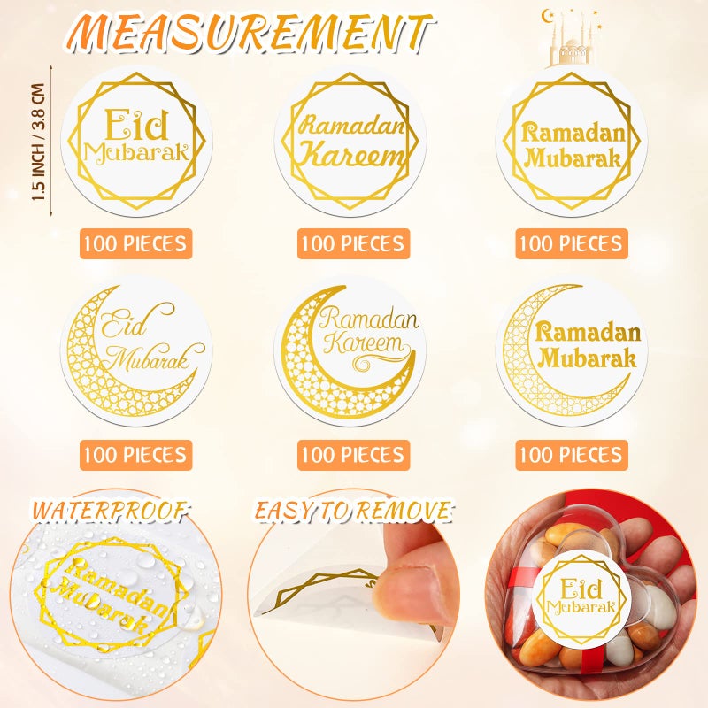 Nezyo 600 Pieces Ramadan Mubarak Stickers Eid Islamic Kareem Wall Window Stickers Ramadan Envelopes Gift Bags Labels for Eid Party Decorations(Simple Style) - Image 3