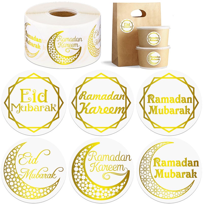 Nezyo 600 Pieces Ramadan Mubarak Stickers Eid Islamic Kareem Wall Window Stickers Ramadan Envelopes Gift Bags Labels for Eid Party Decorations(Simple Style) - Image 1