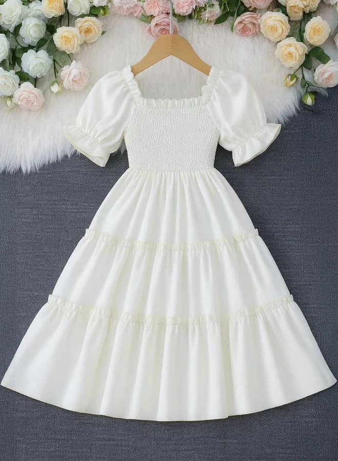 Take Two Girls Smocked Puff Sleeve Tiered Dress