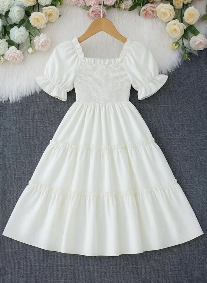 Take Two Girls Smocked Puff Sleeve Tiered Dress