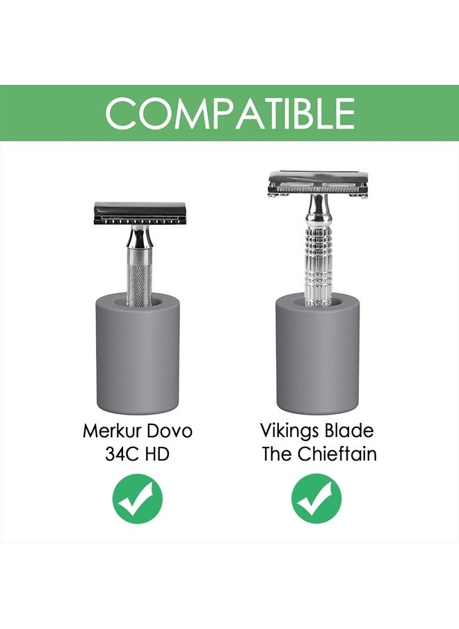 Linkidea 2 Pack Safety Razor Stand, Opening Dia 0.8" (2.2cm) Diatomite Men's Shaving Razor Holder for Bathroom Countertops, Compatible with Vikings, Merkur Double Edge Safety Razor (Grey)  - Image 2