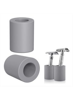 Linkidea 2 Pack Safety Razor Stand, Opening Dia 0.8" (2.2cm) Diatomite Men's Shaving Razor Holder for Bathroom Countertops, Compatible with Vikings, Merkur Double Edge Safety Razor (Grey)  - Image 1