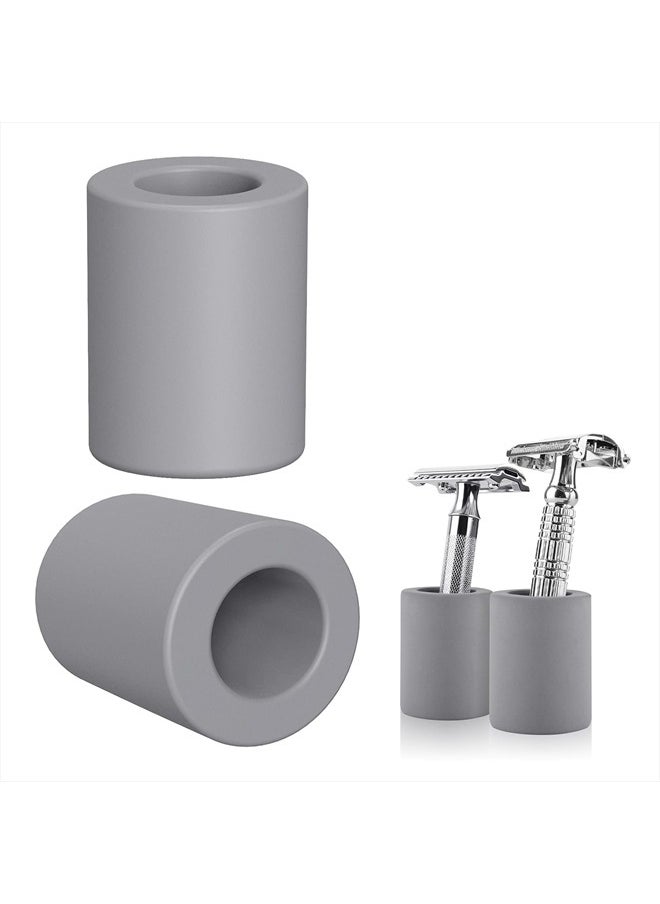 Linkidea 2 Pack Safety Razor Stand, Opening Dia 0.8" (2.2cm) Diatomite Men's Shaving Razor Holder for Bathroom Countertops, Compatible with Vikings, Merkur Double Edge Safety Razor (Grey)  - Image 1
