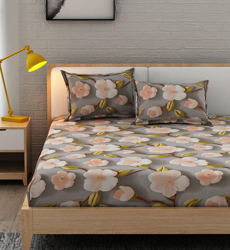 Castiqa 7D Digital Print Glace Cotton Fabric King Size Bedsheet 108 * 108inch with Two Pillow Covers 18 * 28inch (Pattern III) - Image 1