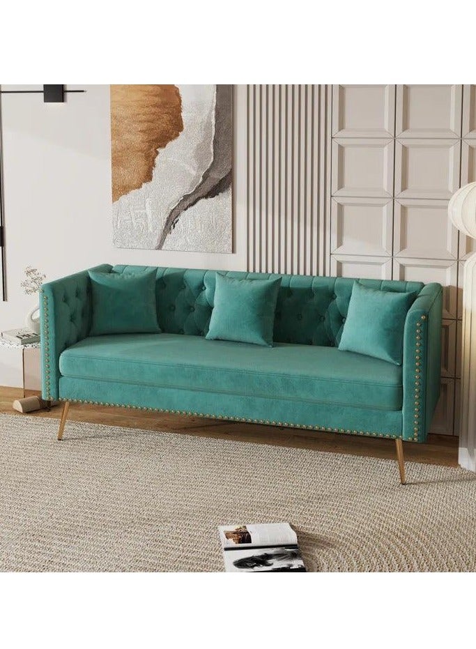 Wooden Twist Modern Sofa Elegant Velvet Seating 3 Seater Sofa Set ( Teal ) - Image 2