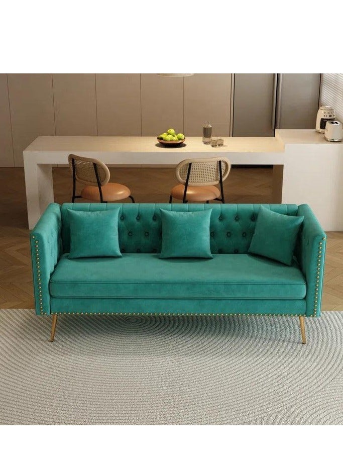 Wooden Twist Modern Sofa Elegant Velvet Seating 3 Seater Sofa Set ( Teal ) - Image 3